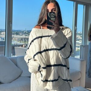 Zara Cream and Black Off-the-Shoulder Sweater